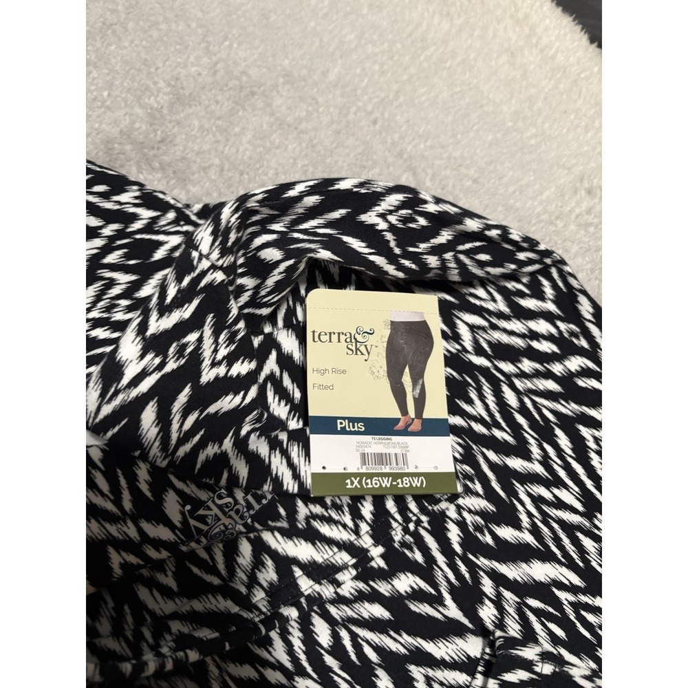 Terra & Sky Nomadic Herringbone Black White High Rise Fitted Leggings 1X 16W 18W - Picture 9 of 9